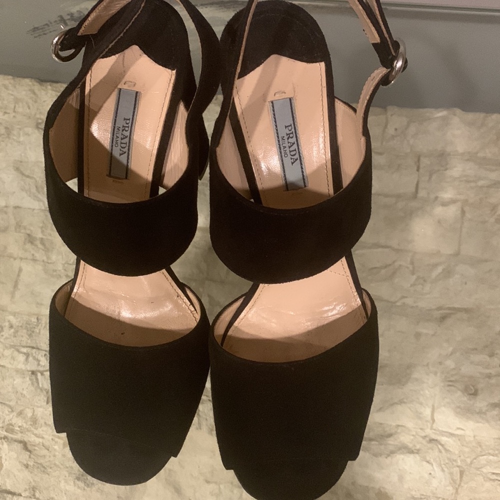 Prada Black Suede Sandals Sz 40
